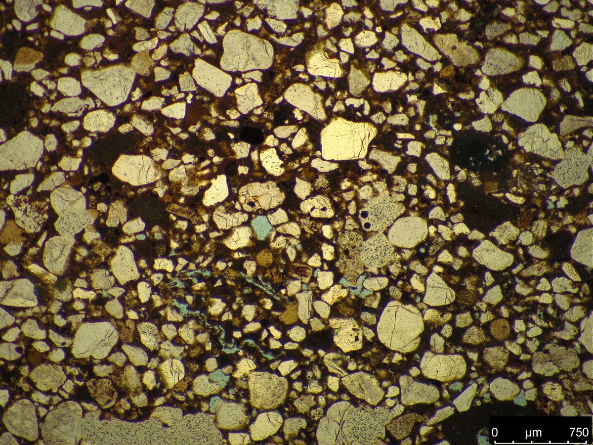 RoseJericho's tweet photo. A medieval lime mortar viewed under transmitted plane polarised light (x25). The blue colour shows resin-impregnated pores which aids assessment of porosity by digital image analysis.
#mortaranalysis #historicmaterials #buildingconservation
https://t.co/nhwShxaJwt