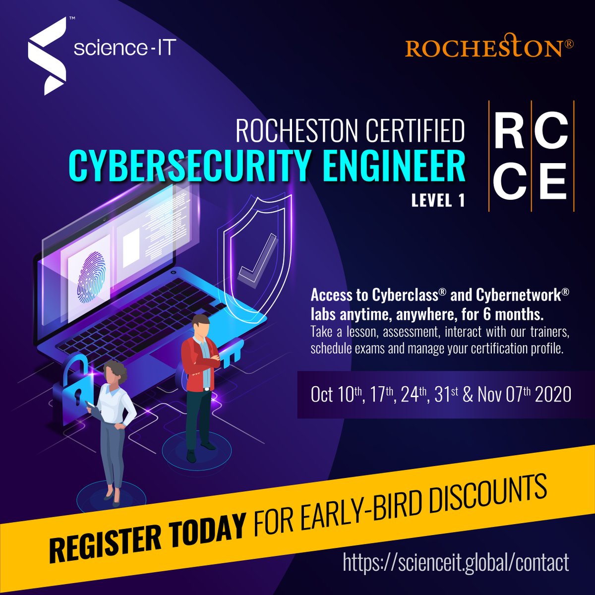 ScienceIT2's tweet photo. The #Rocheston Certified #Cybersecurity Engineer, #RCCE, 5 Saturday online #trainingprogram will take place from Oct 10th - Nov 7th, 2020. Limited seats.
Register at https://t.co/ICyGxGEDIh
#ScienceITGlobal #RCCElevel1 #extremehacking #cybersecuritytraining #certification https://t.co/yOPnF3cRVi