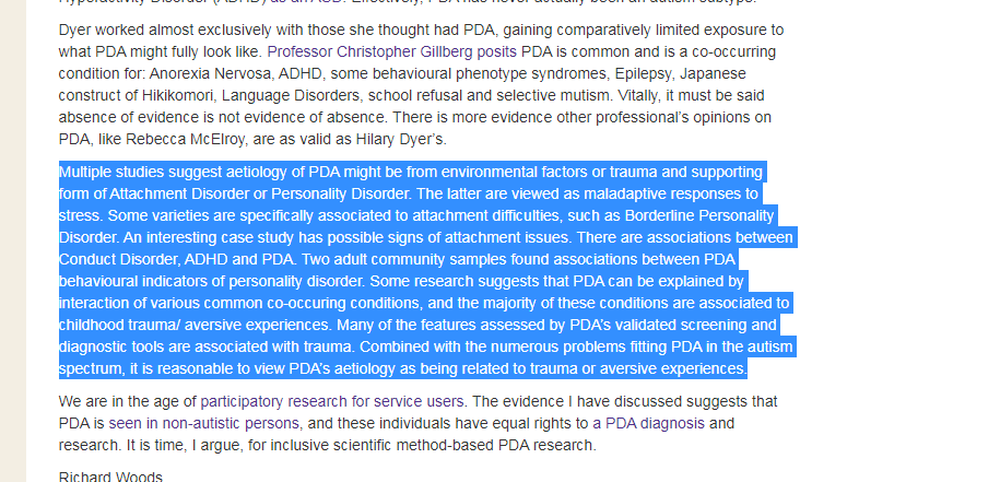 For this tweet I.  https://twitter.com/Richard_Autism/status/1306609105067536385I discuss here https://thepsychologist.bps.org.uk/pda-new-type-disorderNon-autistic persons with PDA have equal rights to a PDA diagnosis & research https://www.ingentaconnect.com/contentone/bild/gap/2018/00000019/00000002/art00004