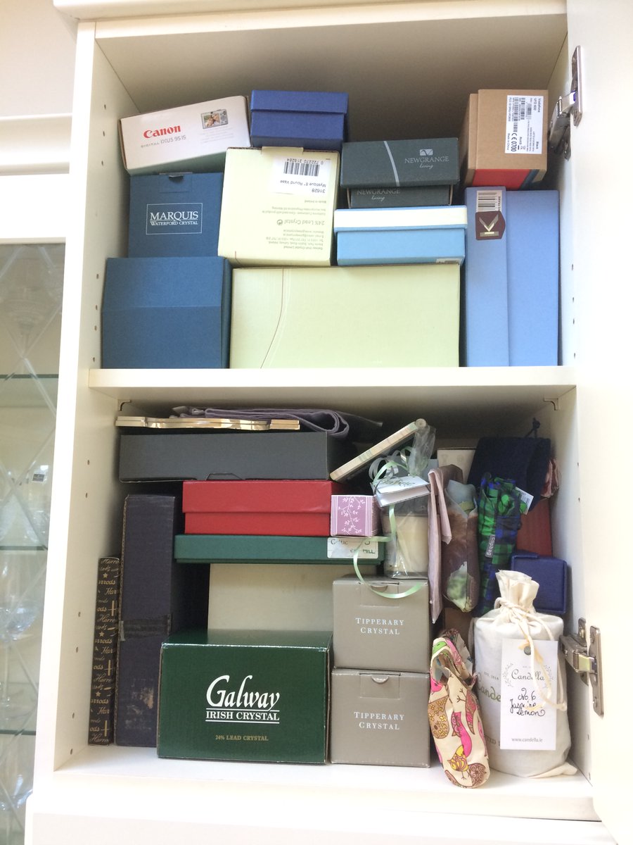  3: A photo of all the retirement gifts that one of Pauline's research participant had - all stuffed into a cupboard and forgotten!