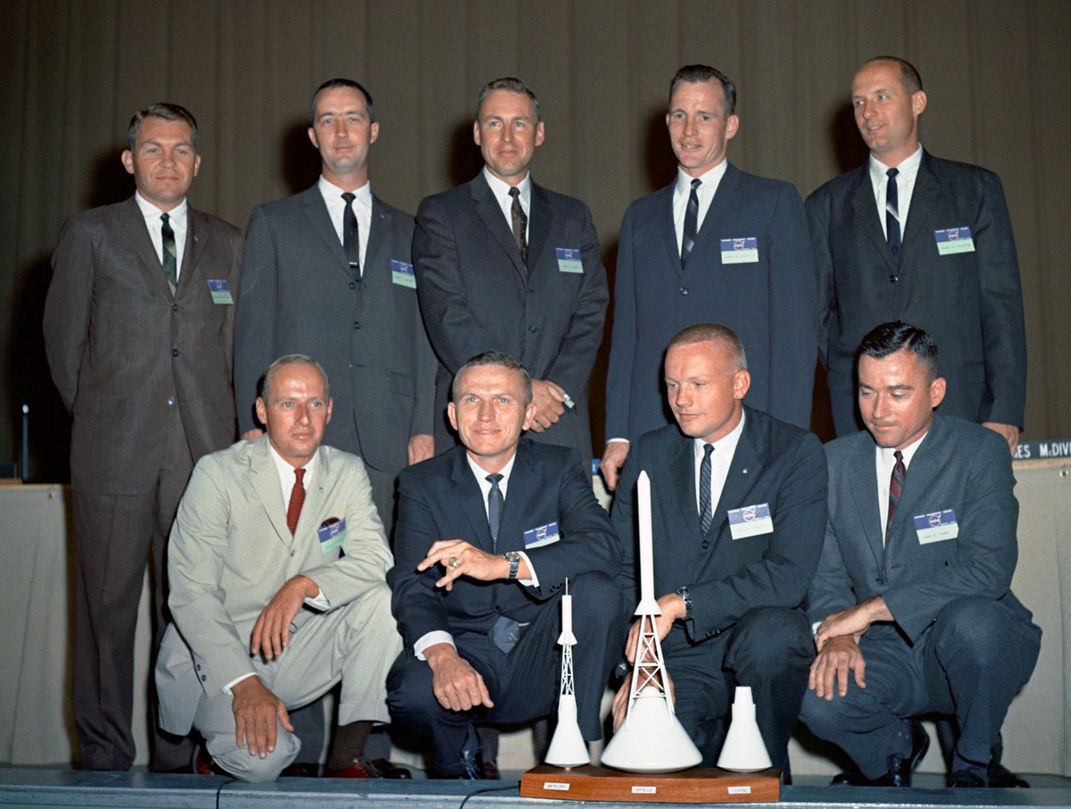 armstrongspace's tweet photo. #OnThisDay in 1962, NASA’s 2nd class of astronauts, or the “New Nine” was officially announced to the public. The group consisted of the first 2 civilian astronauts, Armstrong and See. The #NewNine were specifically picked for their advanced engineering &amp; test piloting experience https://t.co/1APERQs98Z