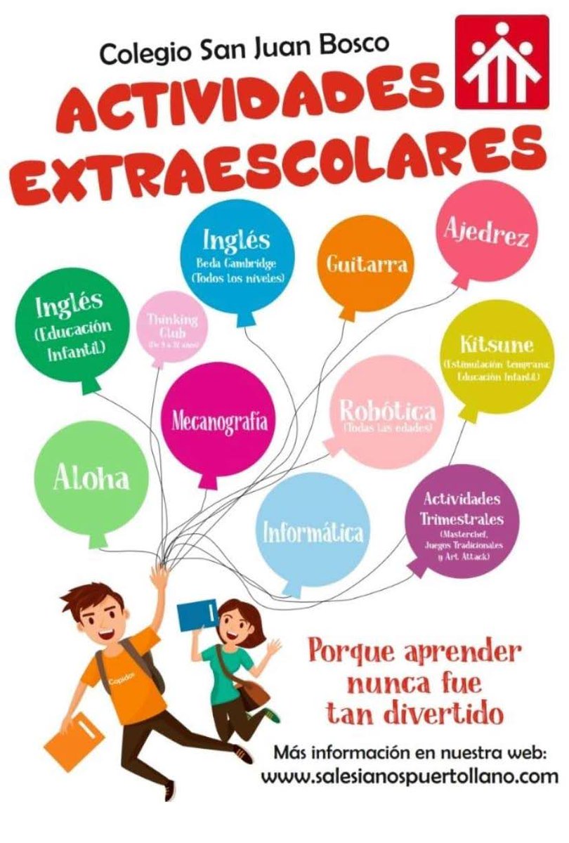 SJBpuertollano's tweet photo. También este curso podremos disfrutar de actividades extraescolares. Aquí os traemos la oferta que de ellas hace el Colegio #AlgoNuevoEstáBrotando @SJBpuertollano @SalesianosSSM https://t.co/xS9VjtG18q