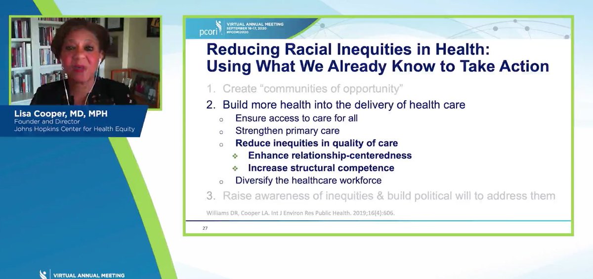 #PCORI2020 reducing #racialinequities in #health, what we already know to take action...great slide from Dr Cooper