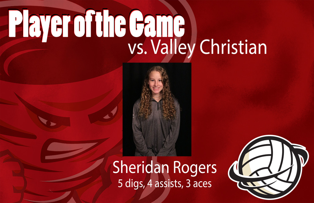 Congratulations to Sheridan Rogers on being named Lady Cyclone player of the game vs Valley Christian!