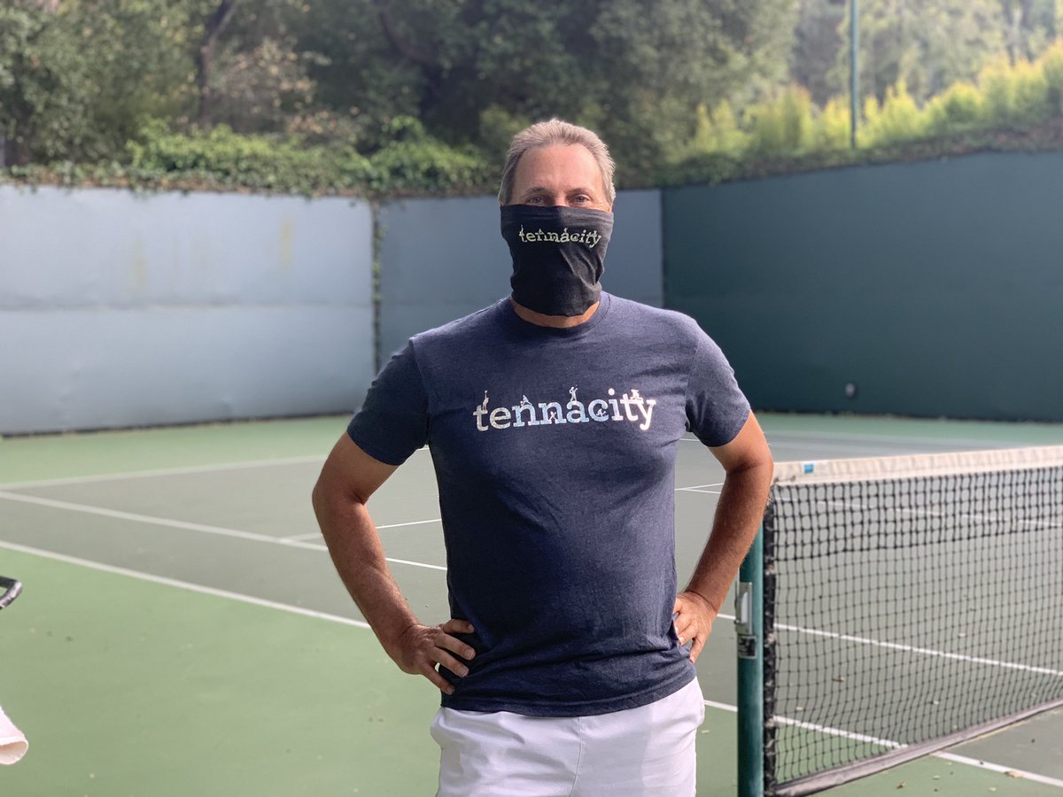Tennacity's tweet image. Former ATP TOP 40 champion and Tennacity player showing off Tennacity gear prior to a workout.  He’s currently owns the 4-man lead score of 23!!    That shirt was drenched at the end!!