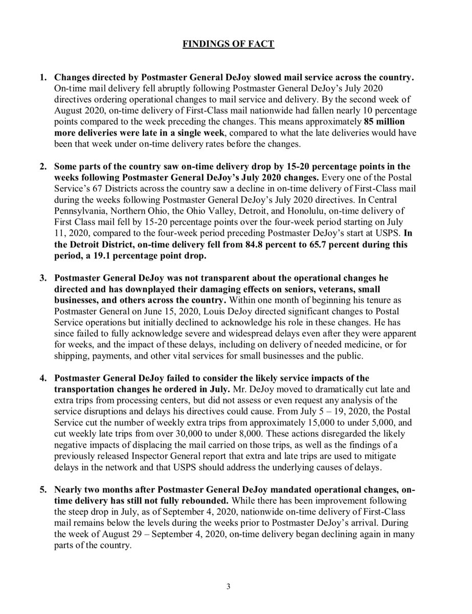 GOOD GAWD“..results of my investigation clearly show that Postmaster General DeJoy’s carelessly instituted operational changes to the Postal Service resulted in severe service impacts that harmed the lives and livelihoods of Michiganders and Americans,”  @SenGaryPeters