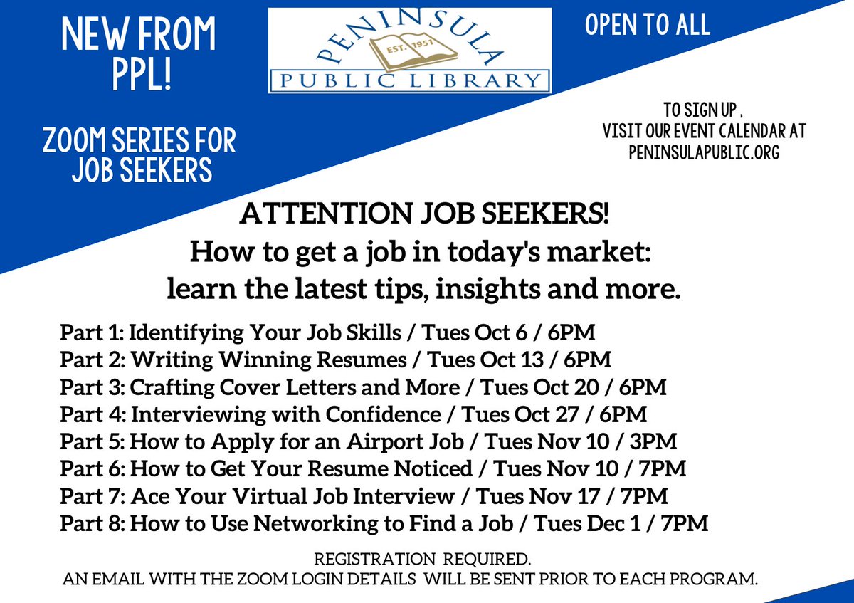 penpublibrary's tweet photo. Registration open now at https://t.co/T0P23Dw5nJ! PPL's upcoming Zoom series for #jobseekers is here to help. https://t.co/FEVUb2inTD