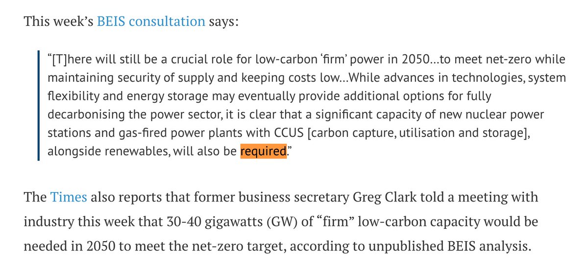 I also didn't get into Q of whether new nuclear is "vital" (Times editorial this week) or "required" (UK govt last year) to reach net-zero…The shortest answer is we need *something* to go with cheap wind+solar – & govt says nuclear fits the bill22/ https://www.carbonbrief.org/analysis-does-the-uk-require-new-nuclear-to-reach-net-zero-emissions