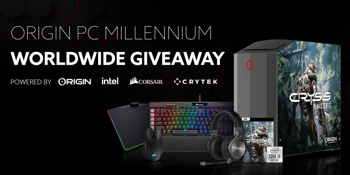 We are thrilled to host an international giveaway with our friends from <a href="/intel/">Intel</a> for this gorgeous <a href="/Crysis/">Crysis</a> themed MILLENNIUM for the release of Crysis Remastered, bundled with <a href="/CORSAIR/">CORSAIR</a> peripherals!

Enter now: bit.ly/35LW0N5