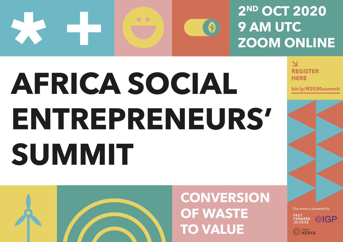 Calling all social #entrepreneurs!

Join us for the first ever Fast Forward 2030 Africa Social Entrepreneurs' Summit on converting waste to value

Friday 2 October, 09.00-11.00 (UTC) on Zoom

Register: fastforward2030.com/events/2020/9/…