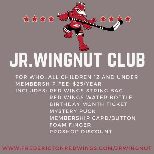 The Fredericton Red Wings are so excited to announce the launch of our Jr. Wingnut Club program! This program is to help enhance the Red Wings experience for all children 12 and under.

For more information and to register check out our website!

➡️bit.ly/33Fm1eb