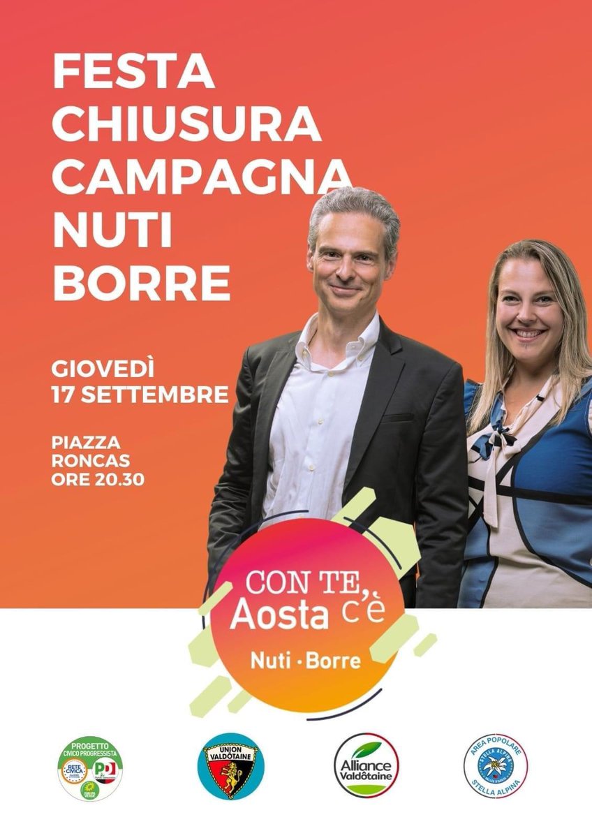 nuti_g's tweet photo. Questa sera, giovedì 17 settembre alle h.20.30, vi aspetto in piazza Roncas per la festa di chiusura di questa campagna elettorale con i candidati e le candidate della coalizione
#NutiBorre #Aosta2020 https://t.co/BniQENPoYH