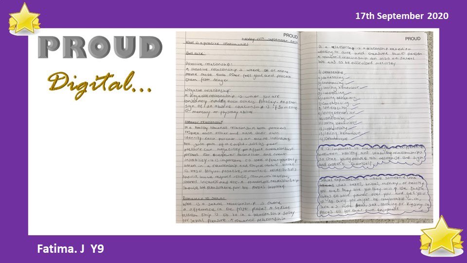 GrangefieldTLC's tweet photo. Now we’ll share the beautiful PROUD work! So many amazing entries this week 👏🏻💜 #PROUD @Grangefield https://t.co/zLQG5ESs0b