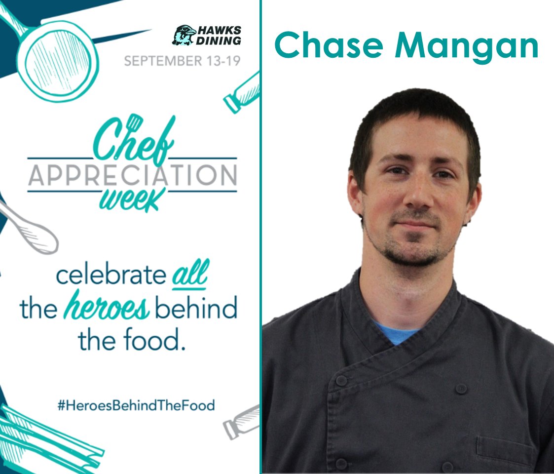 HawksDining's tweet photo. Chase Mangan is Quincy's rockstar Chef! He brings creativity &amp; immense culinary talent to our kitchen &amp; works hard to elevate each of the dishes served at the QU Cafe. No one on campus appreciates great food more than Chef Chase. #hawksdining #chaserocks #HeroesBehindTheFood https://t.co/rA2uV0p5pd