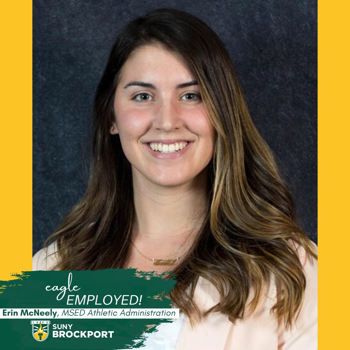 BrockportCareer's tweet photo. Weβre back with another #EagleEmployed 2020 Grad!
Erin McNeely graduated with her MSED in Athletic Administration and is now working as the Assistant Director of Athletic Communications at Army West Point Athletics.
Keep up the great work Erin!ππ
@Brockport | @GoArmyWestPoint https://t.co/YEXimC9VQY