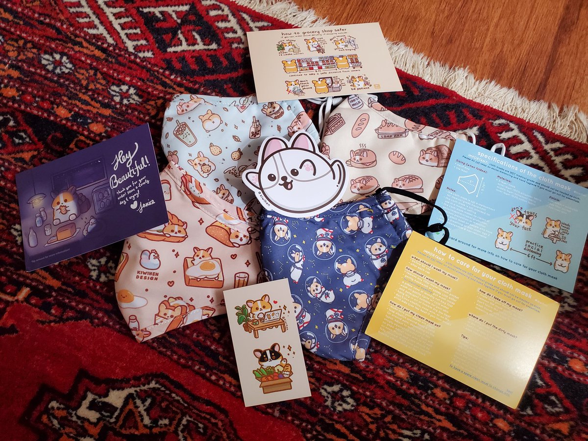 Got my masks in from <a href="/kiwihenDesign/">Kiwihen Design</a> and hilariously enough, got them 2 days early! 🥰 Were supposed to get here on Saturday, so that's a lovely surprise! 😀 They look even cuter in person! Love the lil info cards as well. Cute and informative!
