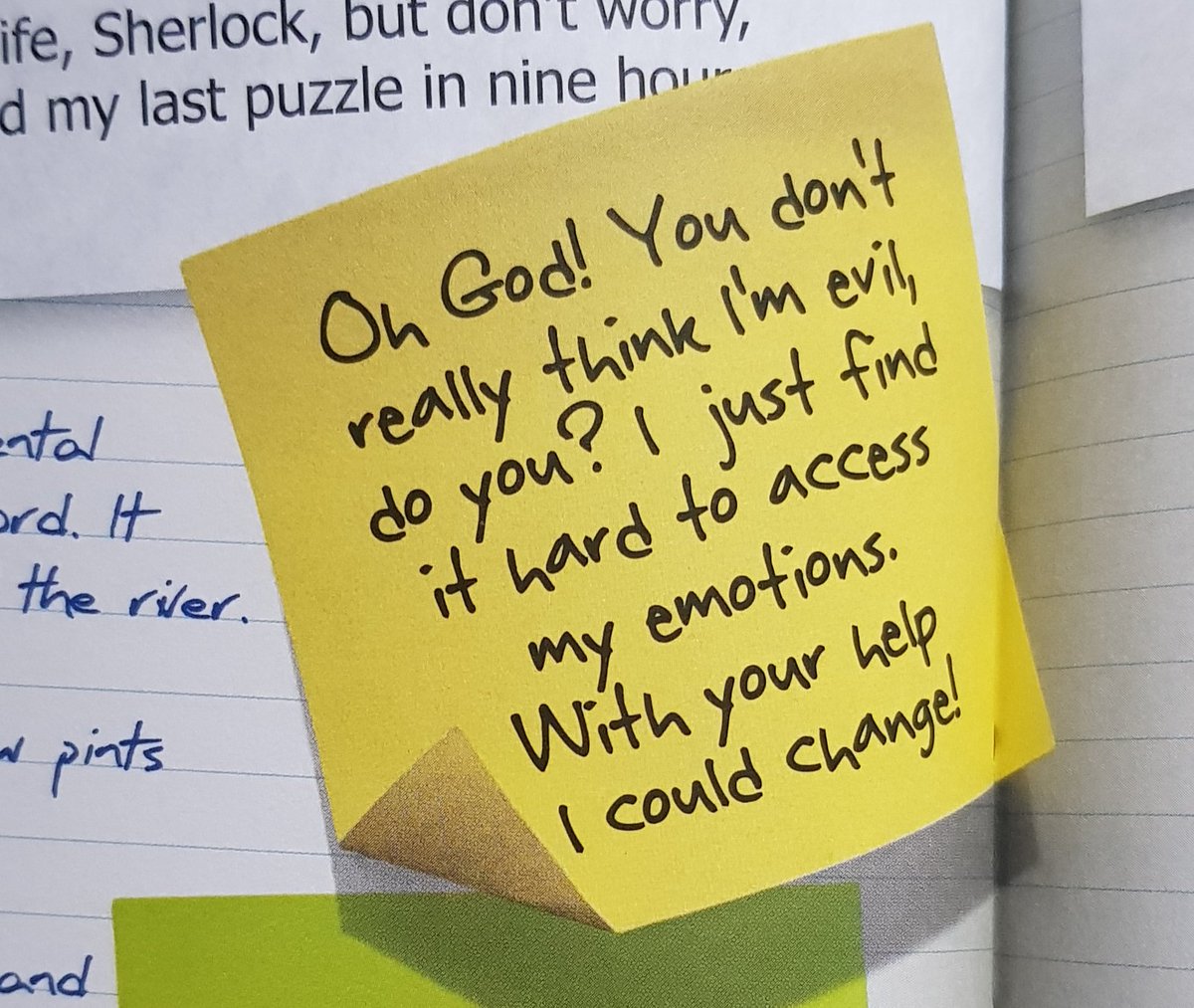 My favourite johnlock moments in the casebook: a thread(Yellow notes are Sherlock, green notes and the blue writing are John)