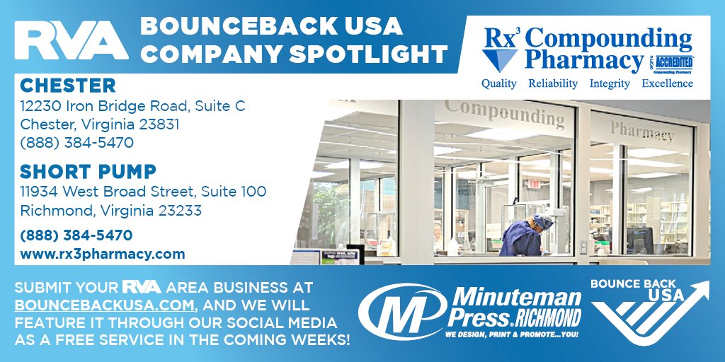 MMPofRVA's tweet photo. #BounceBackUSA Spotlight
Rx3 Compounding Pharmacy
https://t.co/4Tk06UjXvi

#Pharmacy #CBD #RVA #ShopLocal #SupportLocal #RebuildLocal #Richmond
#MinutemanPress #Virginia #Printing https://t.co/GXpHNp0009