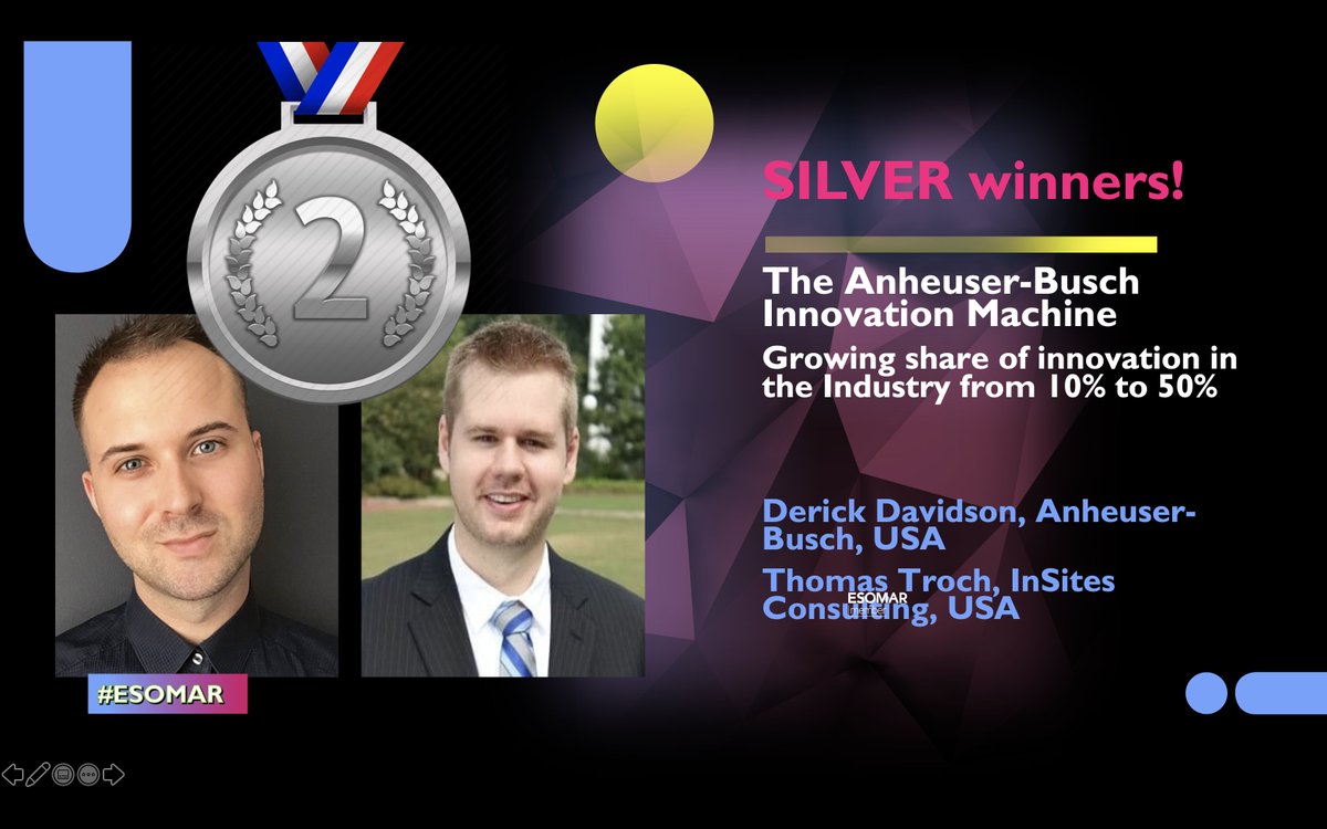 🎉 Congratulations to Silver winners of the 2020 #ESOMAR Research Effectiveness Awards   Derick Davidson of Anheuser-Busch, USA and Thomas Troch, <a href="/InSites/">InSites Consulting</a> , USA 🍾 #InsightsFest2020
#MRX