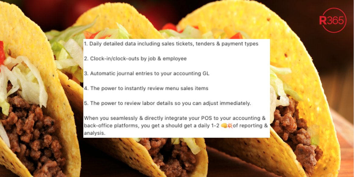 Restaurant_365's tweet photo. Real talk. Integration to your POS from your restaurant management platform should give you:
#POS #Restaurants #RestaurantOperations #RestaurantManagement #Reporting #RestaurantReporting #POSReporting https://t.co/16lm2xMxwF