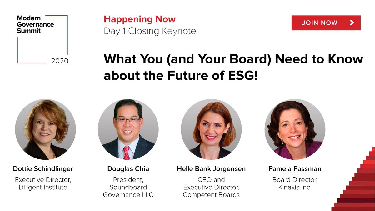 boarddocs's tweet photo. Today's #MGS2020 closing panel features experts on #ESG topics who will provide their perspectives on where we are headed and what #governance professionals and their #boards should know for the future. Join the panel here: https://t.co/szBFO4KZen https://t.co/ruvihl6GQ3