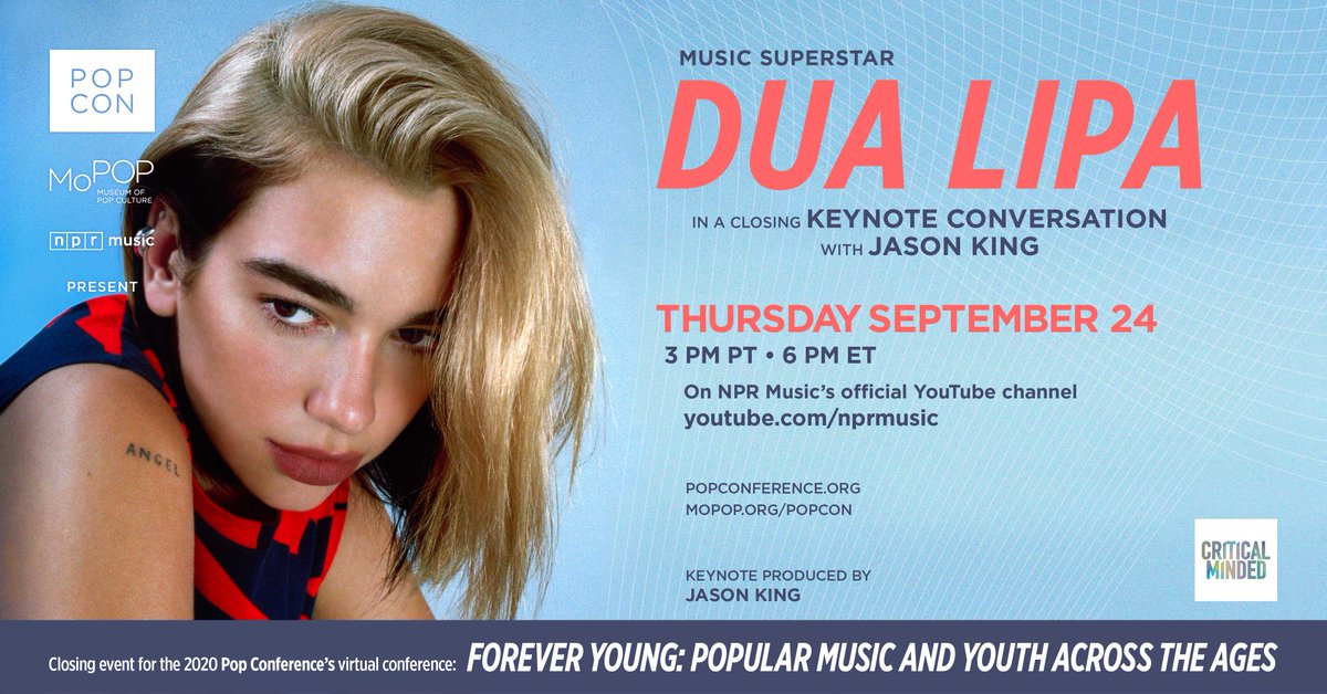 MoPOP's tweet photo. As today's #PopCon2020 sessions get going, we're proud to announce next week's closing keynote with pop music phenomenon @DUALIPA! 🤩
RSVP » https://t.co/VrnYjqPaGe
#MoPOPDontStop https://t.co/UDuKQ5tAsN