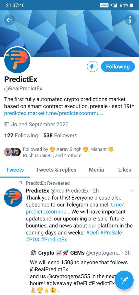 harshj5765's tweet photo. @cryptogems555 @RealPredictEx @lavishkumar_17 @sanketdhende @THEMURTUZA @LooteraJi @sanchitabhartiy @gopalsanthosh0 @Suruchi_Mehtaa3 @Aaravsingh28
#giveaway #DeFi #PredictEx $PDX https://t.co/GNY7Bd3w4B