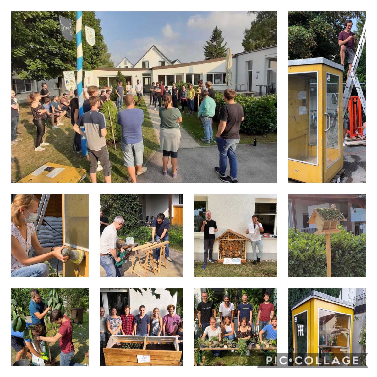 FfE_Muenchen's tweet photo. Ergebnis vom Betriebsausflug dahoam. Insektenhotel, Vogelfutterhaus, viele Pflanzen, Hochbeet, Öffentlicher Büchertausch. #EnergiewendeUndSpassDabei https://t.co/sfzwQJiBH9