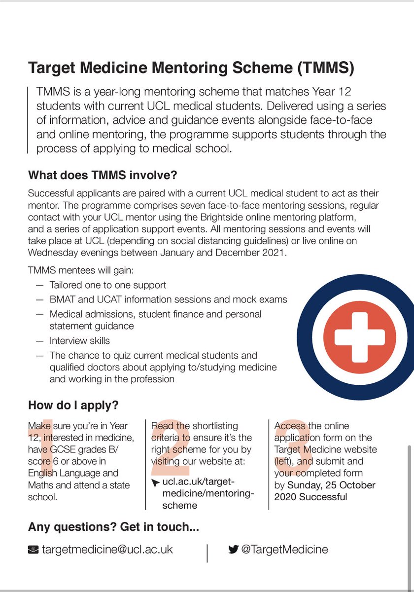 📞 all Yr 12 students! Applications for the Year 12 Target Medicine Mentoring Scheme are now open!!! See flyer below for details 👇🏾👇🏽👇🏿🩺💊🦠