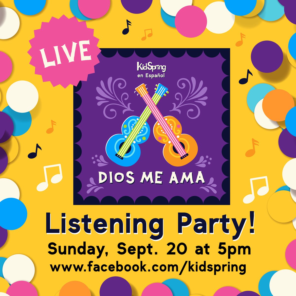 Tomorrow is the day! “Dios Me Ama,” our new Spanish worship album for kids, will be available to download and listen to. We want to invite you to party with us LIVE at 5pm tomorrow...on our Facebook Page! facebook.com/kidspring