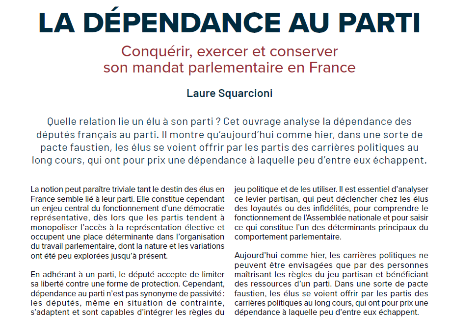 lauresqu's tweet photo. 📖J'ai le plaisir de vous annoncer la parution de mon ouvrage "La dépendance au parti. Conquérir, exercer et conserver son mandat parlementaire en France" aux éditions de l'Université de Bruxelles. 
▶️Plus d'infos sur : https://t.co/rNJ14dbfVW https://t.co/vjBh4ySjXa