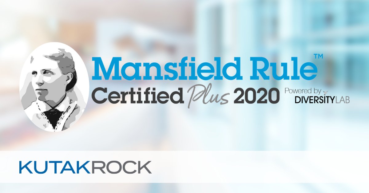 Kutak Rock has been certified &amp; certified PLUS by <a href="/DiversityLabCo/">Diversity Lab</a>’s Mansfield Rule. We not only met the requirements, but consistently surpass them. More about how we support &amp; promote #diversity &amp; #inclusion through #hiring &amp; #promotion: lnkd.in/gifSzff

#mansfieldrule