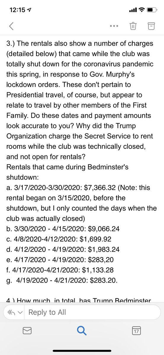 Here are the questions we sent  @realdonaldtrump’s company for this story. Note #1– If they have *any* evidence to back up their claim to charge taxpayers super-cheap rates, I want to see it! (Trump Org didn’t respond to these questions. I’ll let you know if they do.)