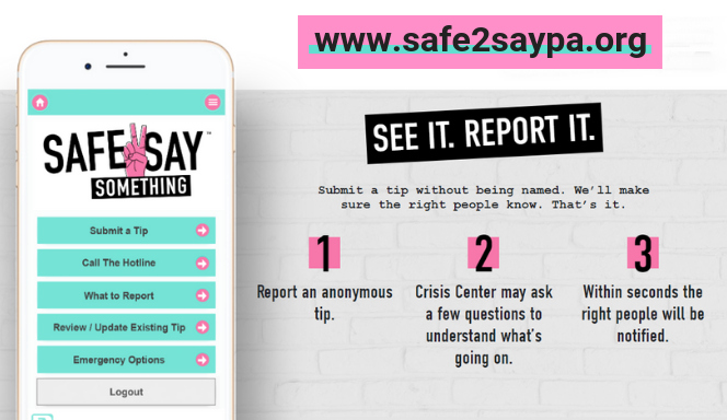#Safe2SaySomething = a violence prevention program that helps youth and adults recognize warning signs and signals (especially within social media) from those who may be a threat to themselves/others and say something anonymously ASAP. Learn more: safe2saypa.org