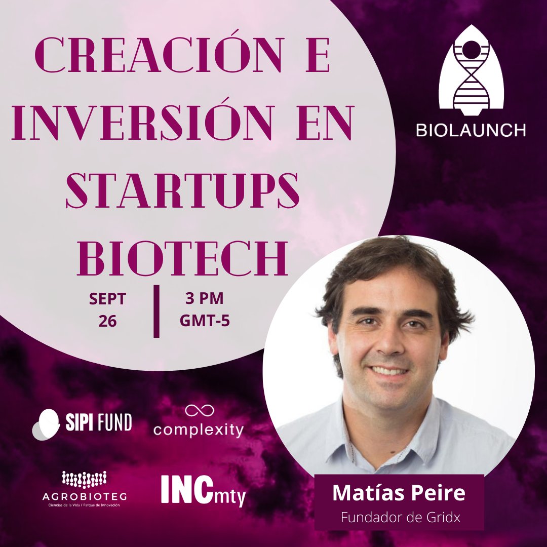 allbiotech_'s tweet photo. ¡Aparten la fecha!
Sábado 26 de septiembre con @mpeire Fundador de @gridexp y miembro del Consejo Asesor de #ALLBIOTECH.
¡No olviden registrarse!
Este sábado 19 y 26, 2° Edición del Congreso de #Bioemprendimiento de #BioLaunch
https://t.co/L3vg7jtBjs https://t.co/qFnE0yKlVK
