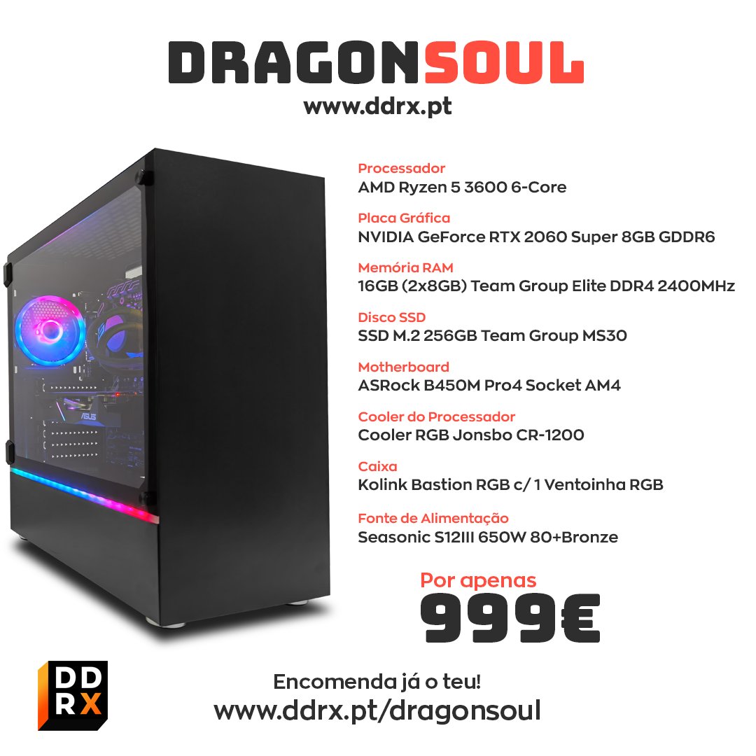 ddrxpt's tweet photo. Absorve o poder da alma do DRAGÃO!😤🐉
DRAGONSOUL, o nossa oferta high-end pré-montada. Perfeito para quem quer mergulhar os pés em gaming sem limites, é realmente incrível!
Pode ser teu por apenas 999€.
Encomenda o teu hoje em https://t.co/DK5s4LoW1R!
#ddrx #pcgaming #RTXOn https://t.co/2VM8D3G8hk