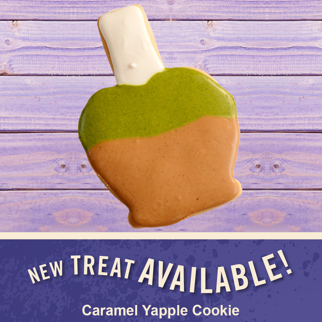 🍂🍁Caramel apples are a fall favorite for many, including our chefs. They've baked up a batch of Caramel Yapple Cookies for the pups so they don't feel left out. The look of caramel apples without the sticky mess. 🍂🍁 Available at a bakery near you!