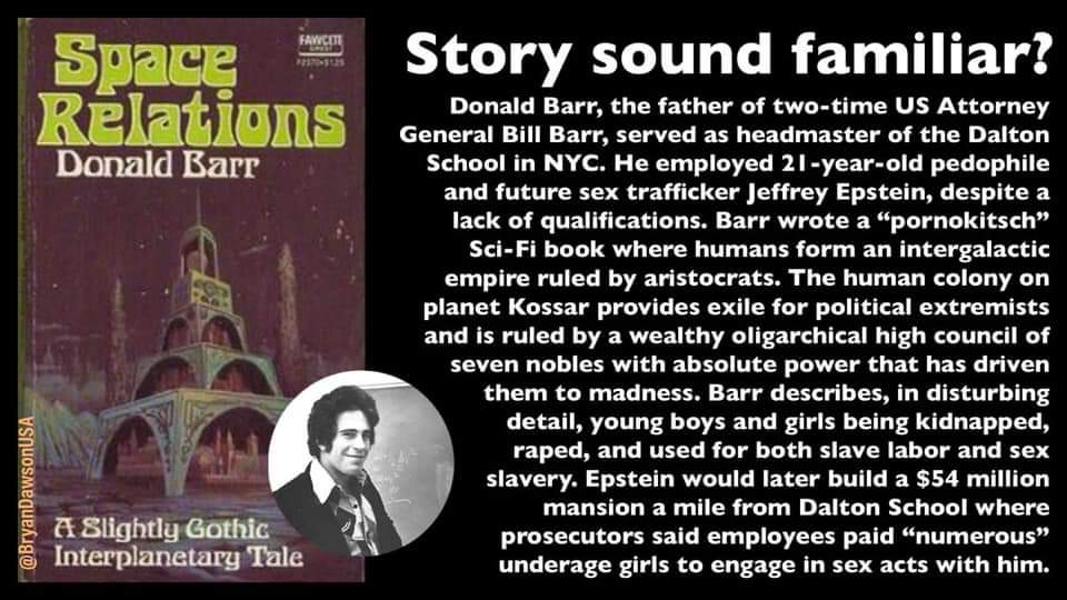 YukonCorleone's tweet photo. Anybody ever hear of Donald Barr, Bill Barr's father?
#SpaceRelations https://t.co/kS7i7gDOYV
