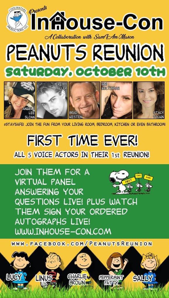 coolwatersprods's tweet image. Coming October 10! Presenting an amazing, first-time-ever reunion with the #Peanuts gang! Join all five voice artists in a LIVE panel, plus signing YOUR #autographs! Tickets available at InHouse-Con.com!
