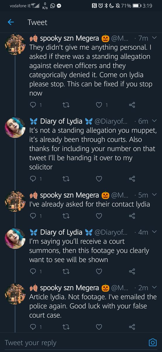 5. Lydia's threats against me5.1Lydia has made a number of threats against me including suing me, calling the police and having my legal practice licence taken away, despite the fact that Im not practicing and a am qualified lawyer. I'm currently a secretary