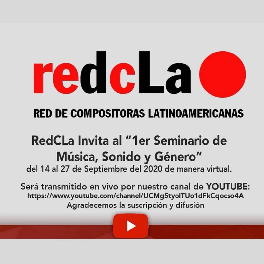 La red de compositoras latinomericanas redcLa les invita a su primer seminario de Música, Sonido y Género.
Entre el 16 y 27 de septiembre.
Mas información en
redcla.com
#compositoras
#musicscontemporanea
#mujeresenlamusica
#mujeresgestoras