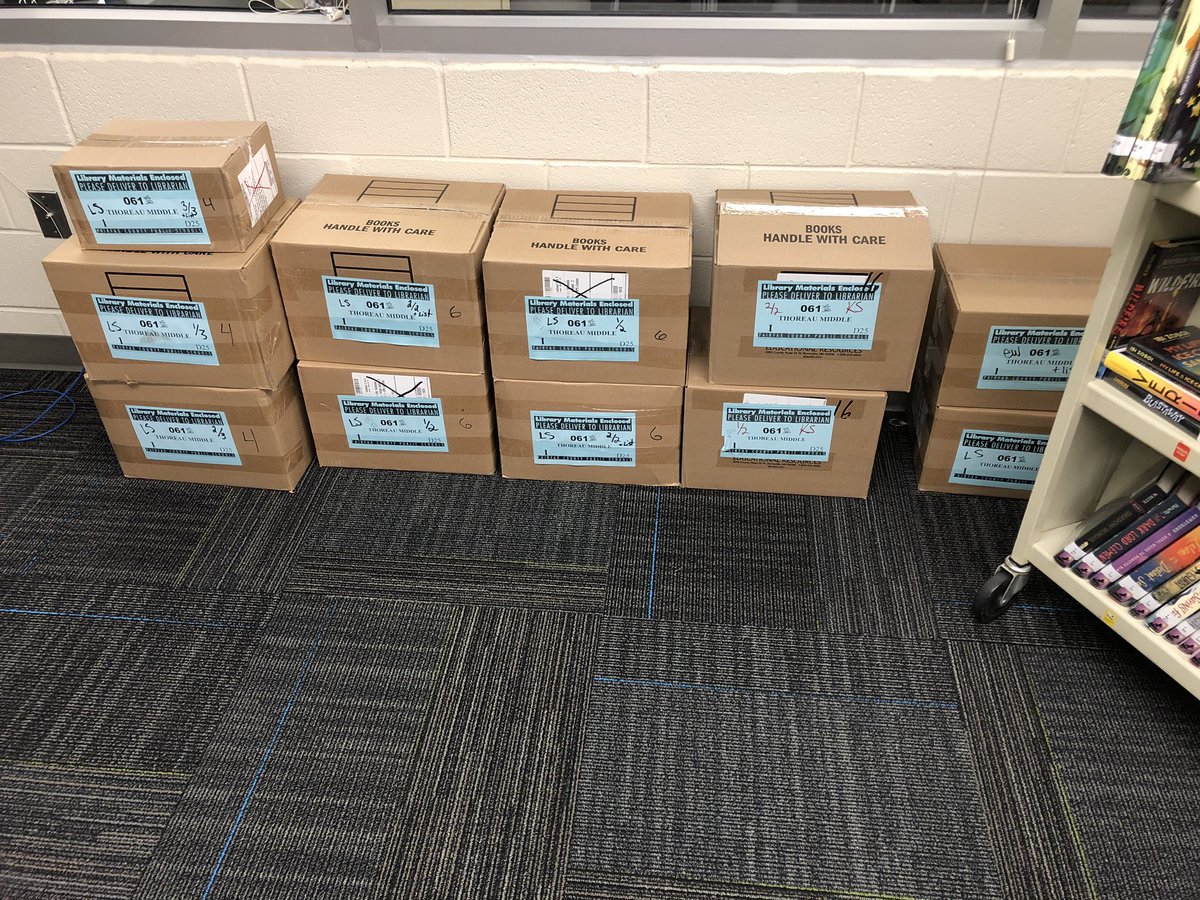 librarylifems's tweet photo. Processing new books and getting ready for curbside! #fcpslibraries #middleschool #librarylife @ThoreauMS https://t.co/luHrfe4sT8