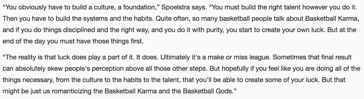 I'll end with this series of conversations I had with Shane Battier, Ray Allen and James Jones about luck and basketball seven years ago. http://nba.com/heat/newsrecap …And this quote from Erik Spoelstra.