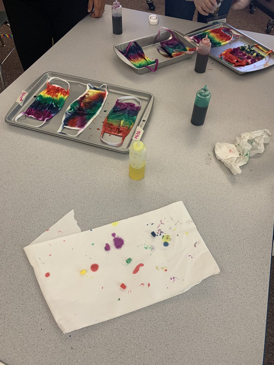 Mask Up! Tie dye masks in Ms. Holcomb’s class! #allin
