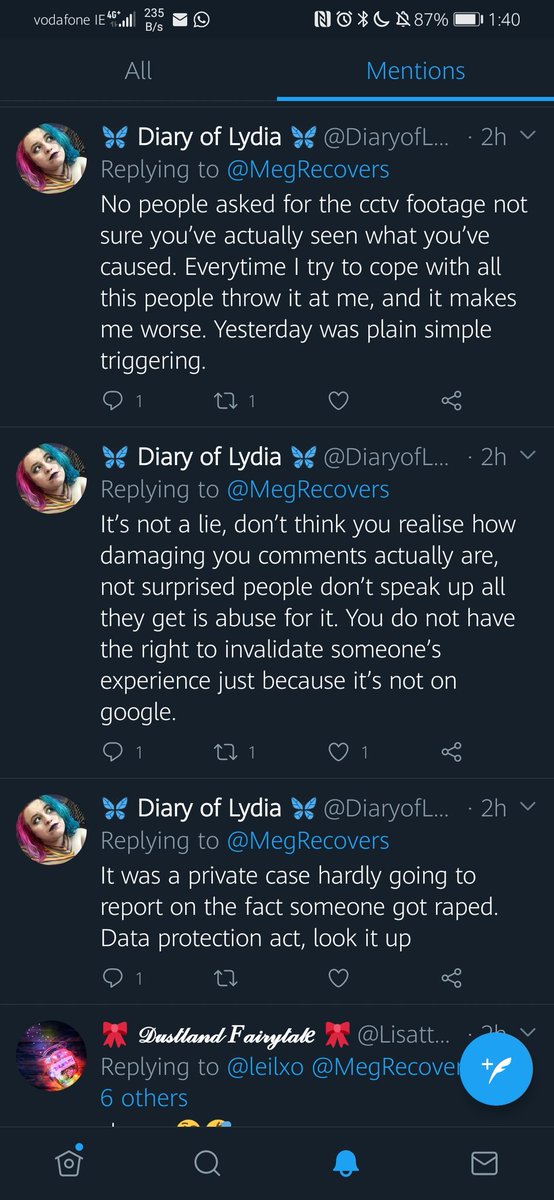 4. Lydia's forthcoming information4.1Lydia has made a number of claims re the status of her case in the media and has blatantly lied about what people have said to her. Below are uncropped screenshots taken before lydia mass deleted her tweets.