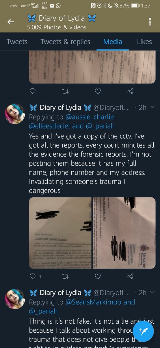 4. Lydia's forthcoming information4.1Lydia has made a number of claims re the status of her case in the media and has blatantly lied about what people have said to her. Below are uncropped screenshots taken before lydia mass deleted her tweets.