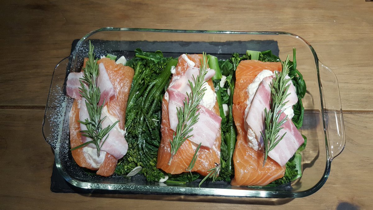 Creamy prawn stuffed salmon with added broccoli ready for the oven ! First time. Looking forward to tasting it. 😋 <a href="/jamieoliver/">Jamie Oliver</a> #7ways
