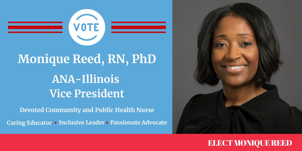 MoniqueReedPhD's tweet photo. ANA-IL members, Voting is now open. Active members received a ballot via email. I am running for Vice President &asking for your vote. Please vote today! We must let our voices be heard #NursesStandUp #VoteReed Tag a Nurse @wrenethajulion @AprnTerry @LatinaPhDRN @CathyCatrambone https://t.co/h3wP2Xik4z