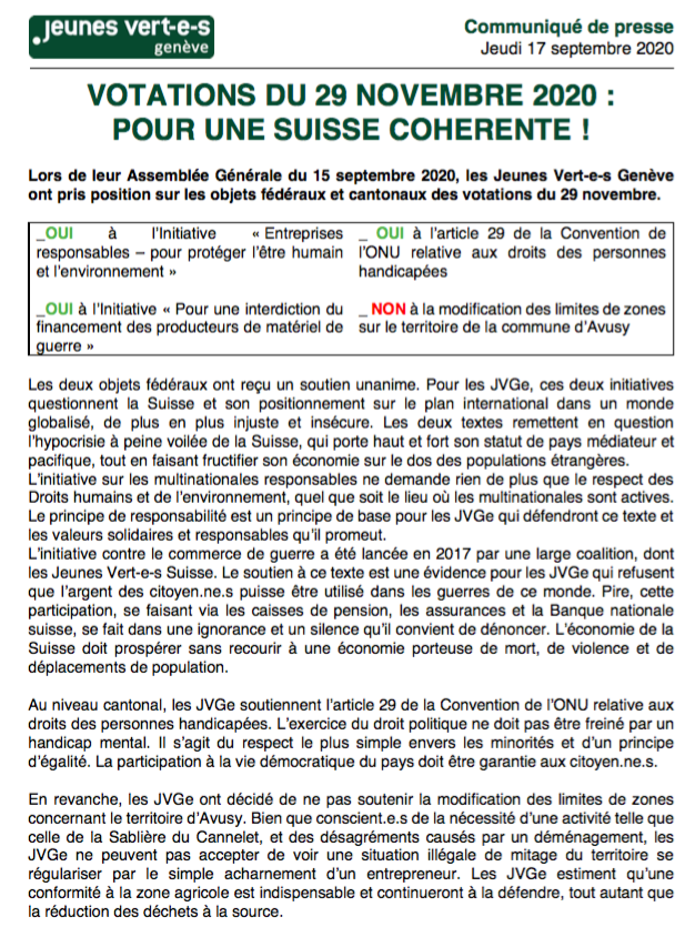 JVertEs_Ge's tweet photo. 📢‼️ Communiqué de presse - Votations du 29 novembre: pour une #Suisse cohérente! https://t.co/kBaRdv8aX2