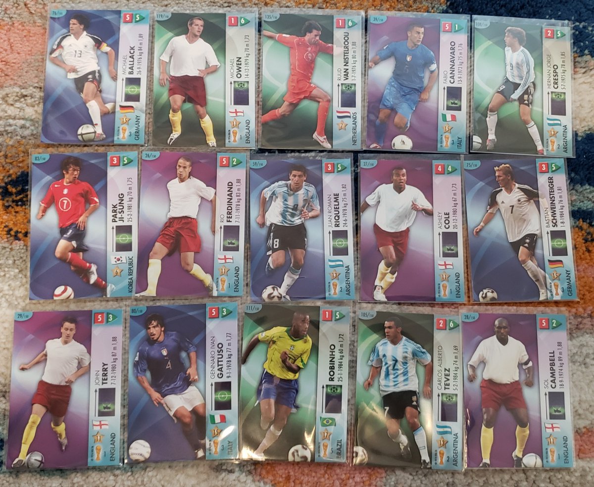 Tore through a 2006 Panini GOAAAL! #WorldCup box. Really nice looking cards, esp. for a 'game' set. Could have used a few more #Messi & #Ronaldo (both of the #CR7 & El #Fenomeno varieties) and not so many Aimars and Boumsongs, but, still made out well! #tbt #USMNT @soccer_cards